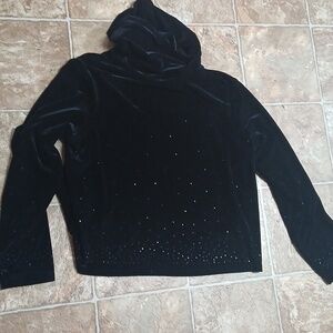 Jaclyn Smith Black Velvet Cowl Neck Sweater with Subtle Embellishments Size XL